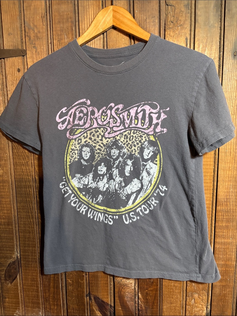 Aerosmith Graphic Tee - Charcoal with Pink & Yellow Print
